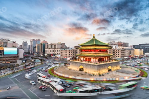 Preview: xian bell tower in sunset