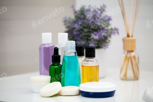 Preview: Shower supplies. Composition cosmetic products of spa treatment.