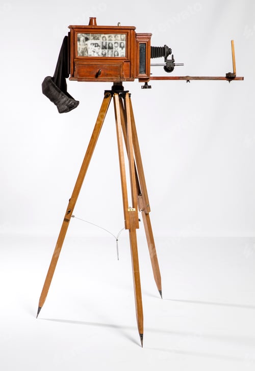 Preview: Antique Large Format Wooden Camera on Tripod