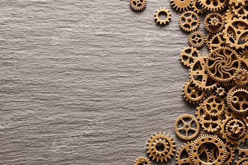 Preview: Various metal cogwheels and gear wheels