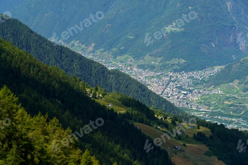 Preview: Mountain landscape at summer along the road from Mortirolo pass to Aprica