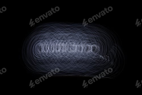 Preview: White bright light trails abstract on black background. Moving lights surreal