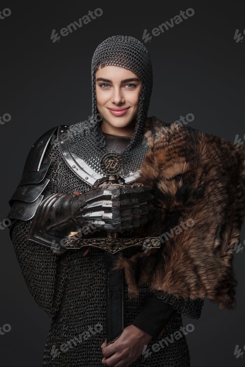 Preview: Stunning portrait of a female knight in medieval armor