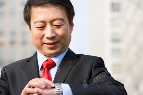 Preview: Portrait of a businessman checking his watch