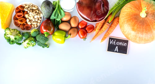 Preview: Products containing vitamin A. Selective focus.
