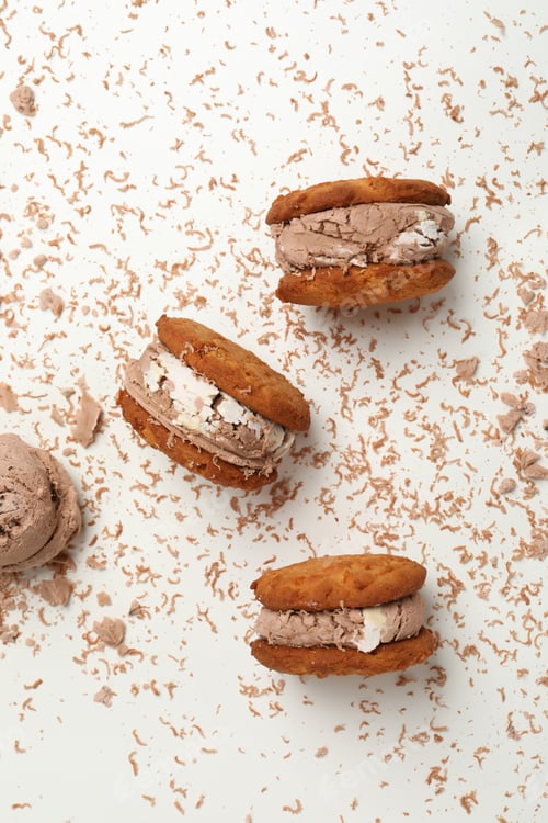 Preview: Concept of sweet food, cookies with ice cream, top view