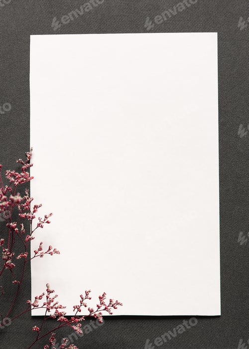 Preview: Blank greeting card, invitation and envelope mockup. Minimal floral frame made of dry flowers