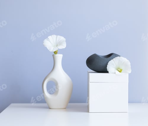 Preview: cosmetic product mock up with white boxes and vase