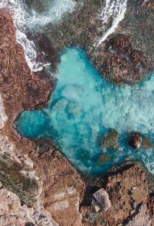 Preview: Drone shot of a rock pool on the Garie Beach in Royal National Park, Australia