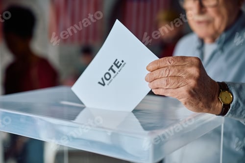 Preview: Close up of senior citizen voting during US elections.