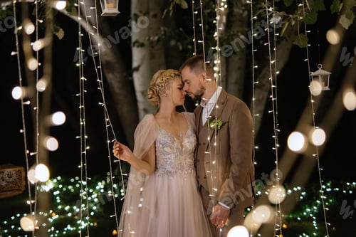 Preview: night wedding ceremony of the newlyweds in a country cottage