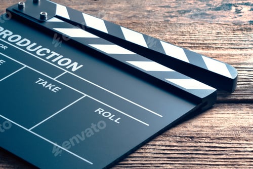 Preview: Film Production Slate Board on Wooden Table