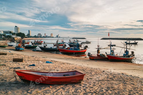 Preview: Traditional fishing boats on the beach by the tropical sea