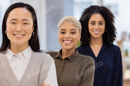 Preview: Leadership, portrait and business women in office for collaboration, teamwork and startup vision. F