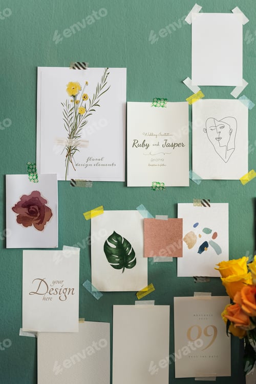 Preview: Wedding ideas taped on the wall