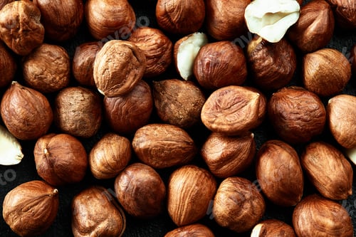 Preview: Close up of Hazelnut kernels - Food Frame Background, macro detailed close up.