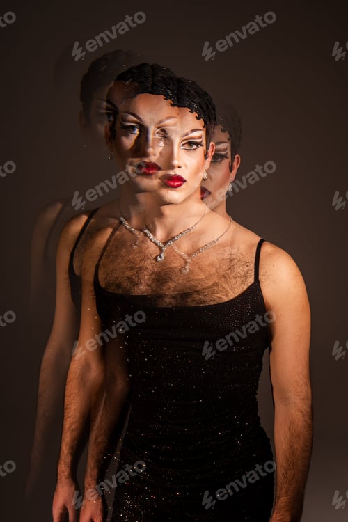 Preview: Drag Queen Portrait Showcasing Multiple Layers of Identity and Expression in Studio Setting