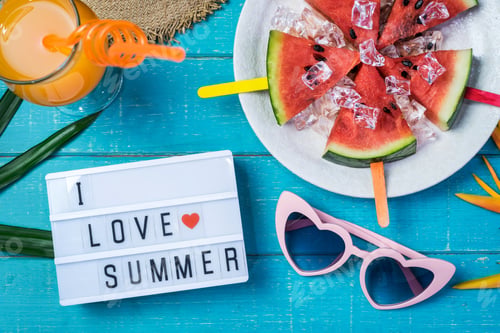 Preview: Women's casual clothes with accessories items and tropical fruits