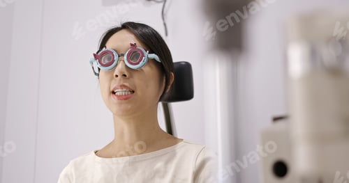 Preview: Woman check on eye in clinic