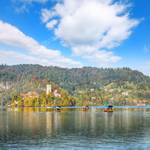 Preview: Splendid sunny day view of popular tourist destination Bled lake.