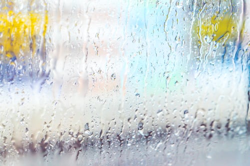 Preview: Close up rain drops on the window with blur light