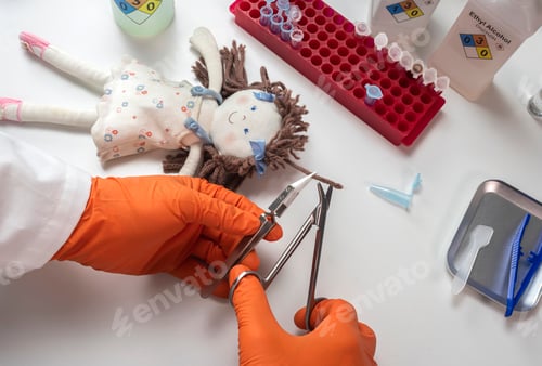 Preview: Forensic police extract hair from rag doll implicated in murder at crime lab for DNA analysis