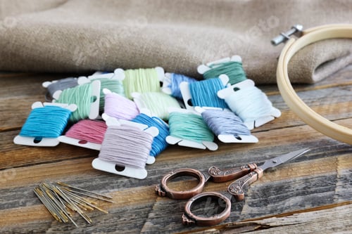 Preview: Embroidery Tools on Rustic Table