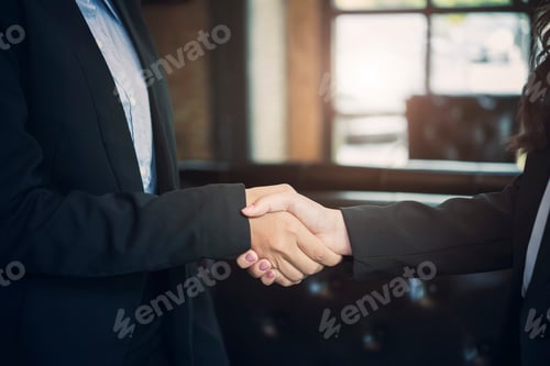 Preview: Success concept in business concept. Business peoples handshake after successful deal. Partnership.