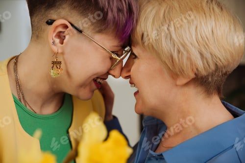 Preview: Symbol of love: face to face daughter and mother, congratulations on anniversary