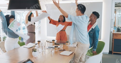 Preview: Team, business and celebration for achievement, group project and success with marketing campaign.
