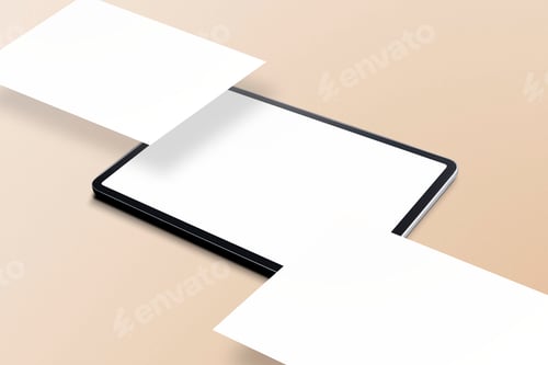 Preview: Blank tablet screens on beige background