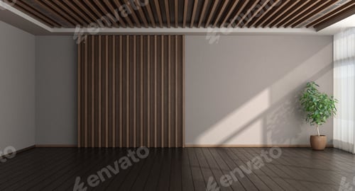 Preview: Empty room with wooden paneling on background