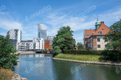 Preview: Canal view of Malmo and modern buildings - Malmo, Sweden
