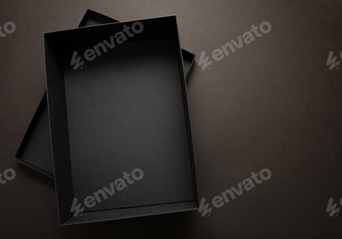 Preview: Black Friday sale advertising and branding concept, Gift box black against dark background