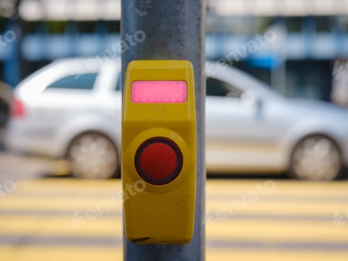 Preview: Close-up of a crosswalk signal button taken at a pedestrian controlled crossing