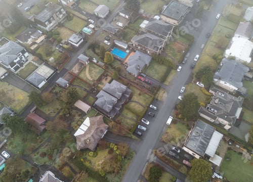 Preview: Aerial View of Residential Neighborhood in Vancouver, BC With Homes and Streets