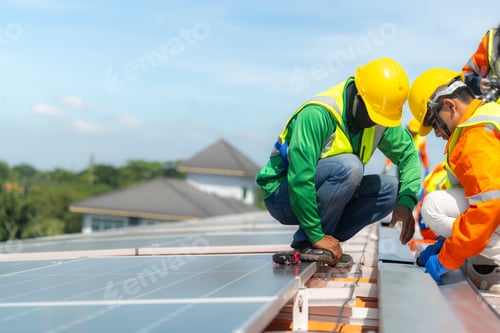 Preview: Engineer man is Installing solar photovoltaic panel system.