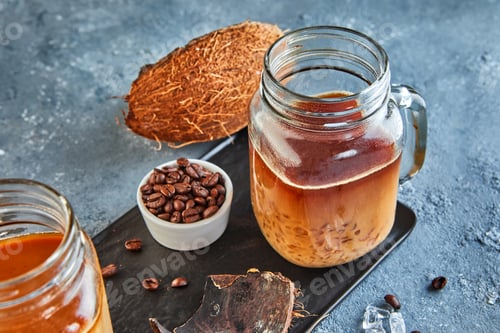 Preview: Thai Iced Coffee with Coconut Milk with Crushed Ice in a Mason Jar