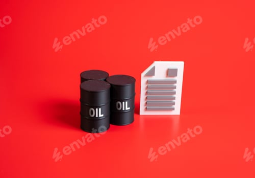 Preview: Barrels of oil and contract. Trading and futures. Symbol of petroleum market, commodity exchange