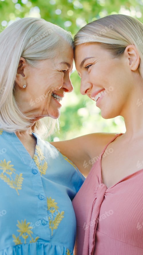 Preview: Multi-Generation Family With Senior Mother And Adult Daughter Laughing In Garden