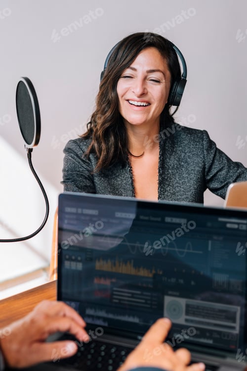 Preview: Businesswoman interviewed for a podcast