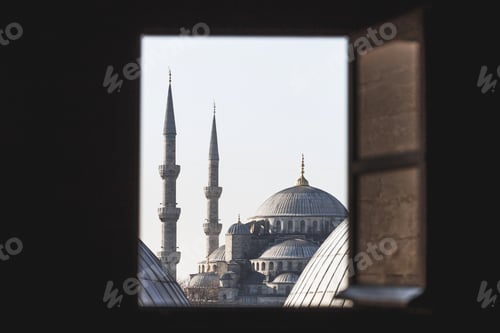 Preview: View of the Blue Mosque through the windows Hagia Sophia