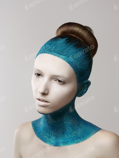 Preview: Woman with Blue Glitter Makeup and Hairstyle