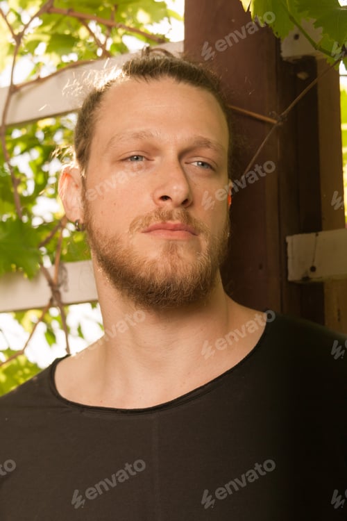 Preview: One Young Adult Caucasian Man, Looking, Head Face Portrait, Upper Body, Head And Shoulders Shot