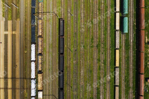 Preview: aerial photography of railway tracks and cars.Top view of cars and Railways.Minsk.Belarus