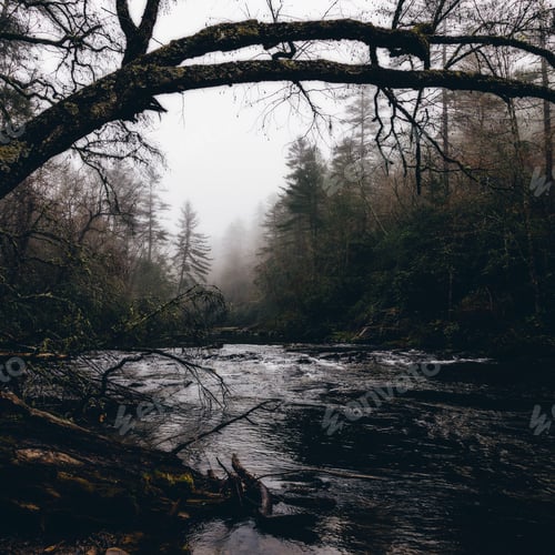 Preview: Dramatic river on a foggy day.