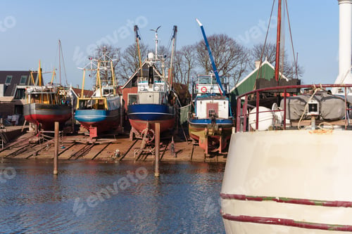 Preview: Fishing ships in the shipyard for repair and inspection, dry dock.