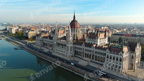 Preview: Aerial view of Hungarian Parliament Building in Budapest, Hungary