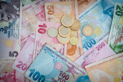 Preview: Various Turkish Lira Banknotes And Coins. Turkish Money