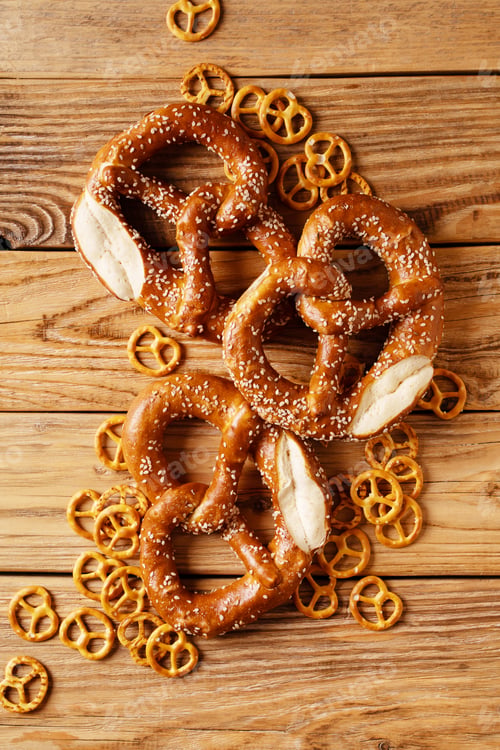Preview: Oktoberfest concept with pretzel on wood background